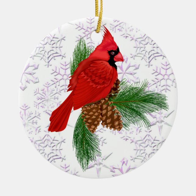 Pretty Red Bird - Cardinal - SRF Ceramic Ornament (Front)