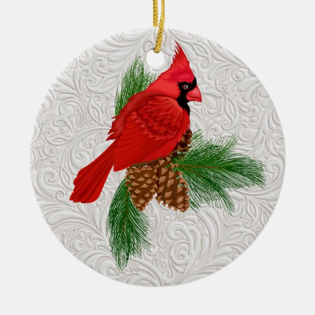 Pretty Red Bird Ornament (Front)