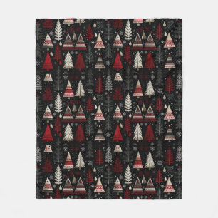 Pretty Red, Black White Christmas Trees Fleece Blanket