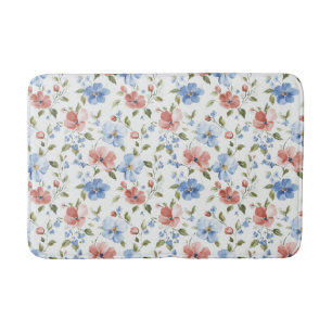 Pretty Red Blue Flowers Bath Mat