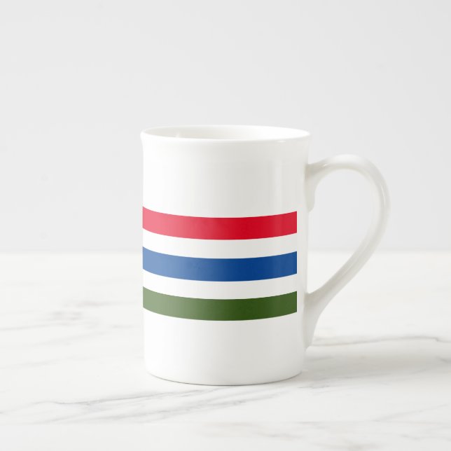 Pretty Red Blue Green Stripe on White Background Bone China Mug (Right)