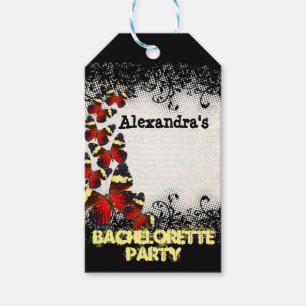 Pretty red butterfly black lace bachelorette party gift tags
