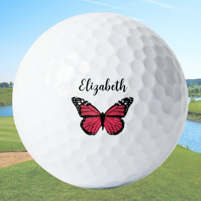 Pretty red butterfly with custom name ladies golf balls (Creator Uploaded)