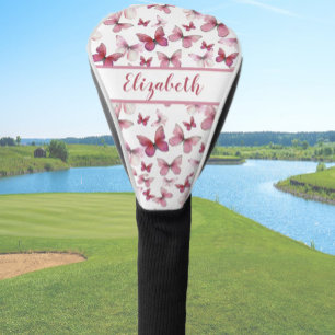 Pretty red butterfly with custom name ladies golf head cover