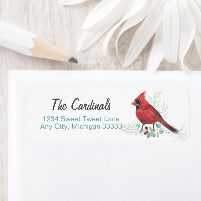 Pretty Red Cardinal Art Return Address Label (Insitu)