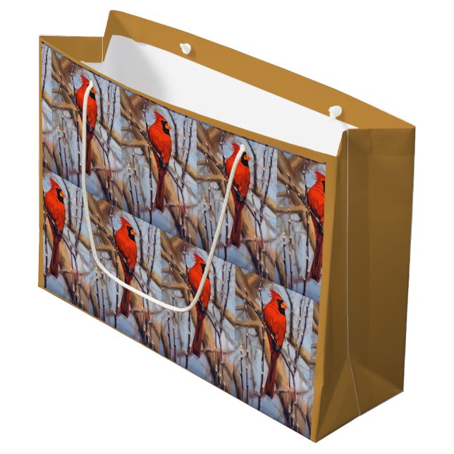 Pretty Red Cardinal Bird Perched on Branch  Large Gift Bag (Front Angled)