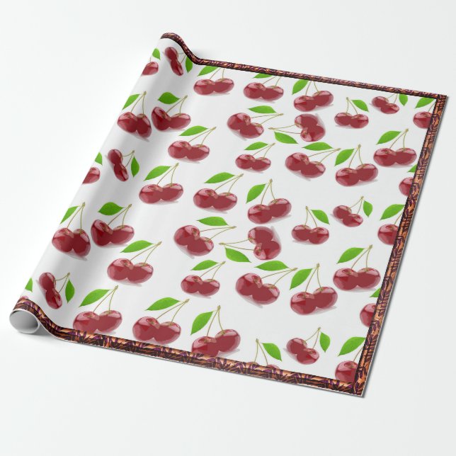 Pretty Red Cherries Wrapping Paper (Unrolled)