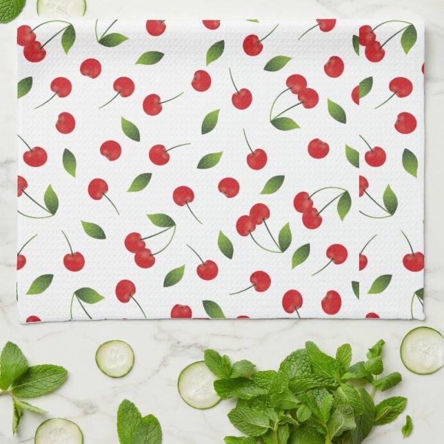 Pretty Red Cherry Tea Towel (Folded)