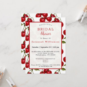 Pretty Red Cherry Watercolor Bridal Shower Invitation