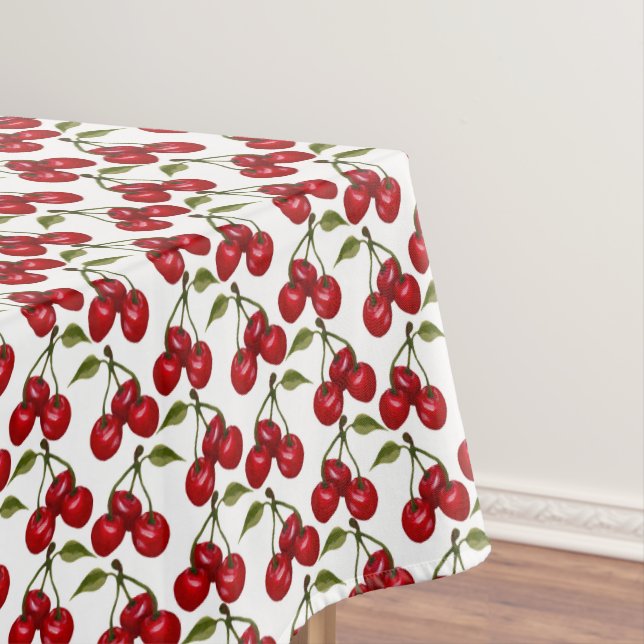 Pretty Red Cherry Watercolor Tablecloth (In Situ)