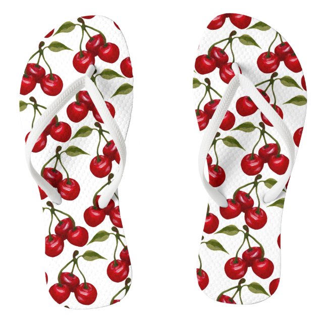 Pretty Red Cherry Watercolor Thongs (Footbed)