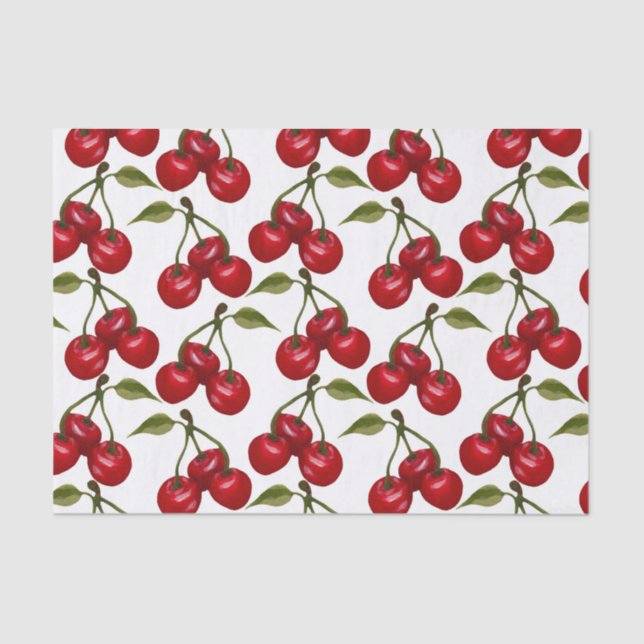 Pretty Red Cherry Watercolor Tissue Paper (Front)