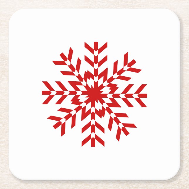 Pretty Red Christmas Snowflake Square Paper Coaster (Front)
