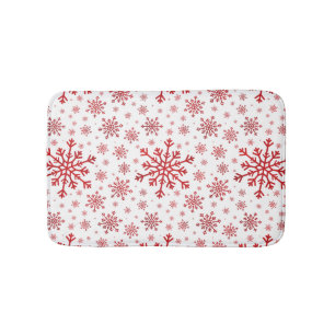 Pretty Red Christmas Snowflakes on Winter White Bath Mat