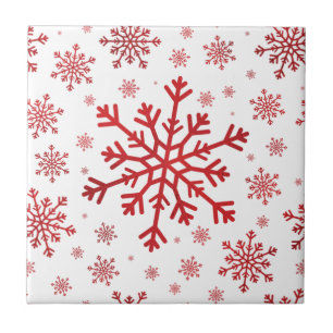Pretty Red Christmas Snowflakes on Winter White Ceramic Tile
