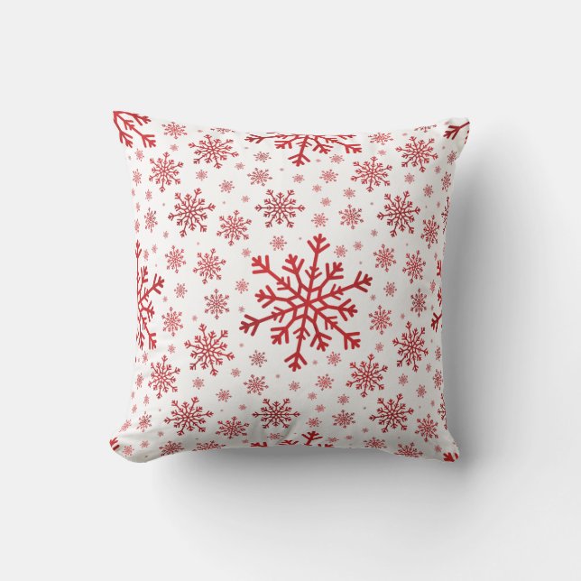 Pretty Red Christmas Snowflakes on Winter White Cushion (Front)
