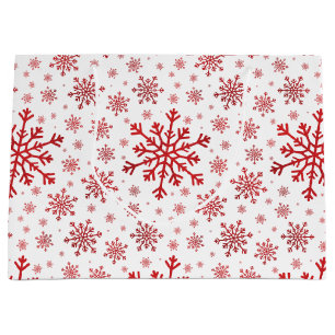 Pretty Red Christmas Snowflakes on Winter White Large Gift Bag
