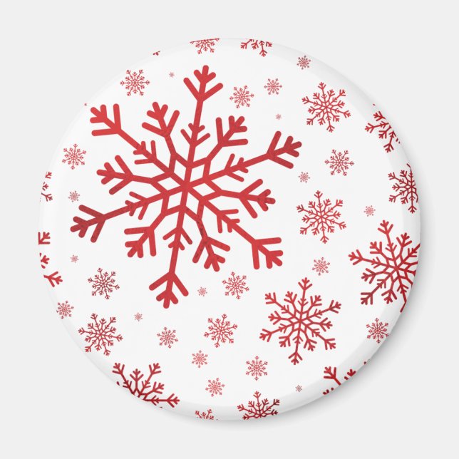 Pretty Red Christmas Snowflakes on Winter White Magnet (Front)
