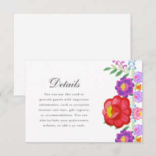 Pretty Red Fiesta Floral Quinceanera Details RSVP Card