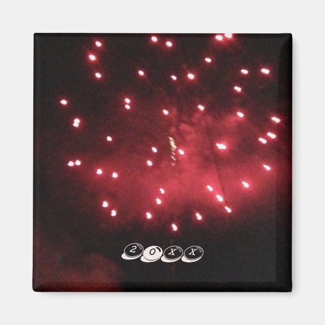 Pretty Red Fireworks Night Sky Custom Year Magnets (Front)