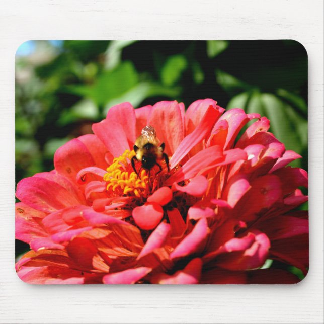 Pretty red floral and honeybee mouse pad (Front)