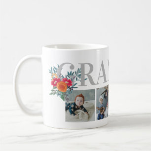 Pretty Red Floral Grandma Photo Collage Coffee Mug