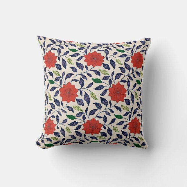 Pretty red floral pattern cushion (Front)