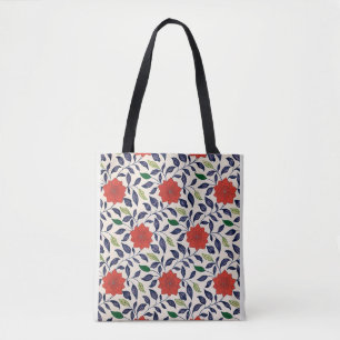 Pretty red floral pattern tote bag
