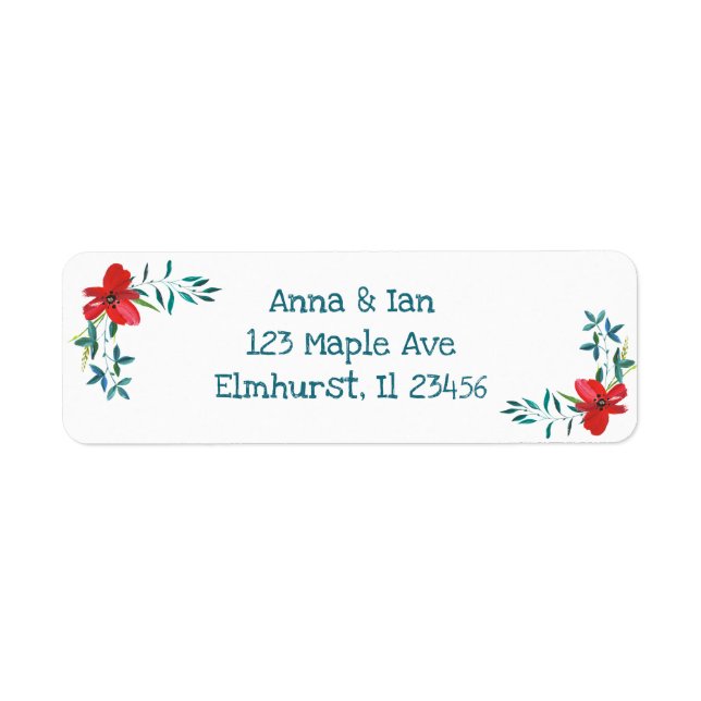 Pretty Red Flower and Blue Return Address Labels (Front)