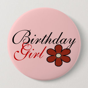 Pretty Red Flower Birthday Girl Big Button