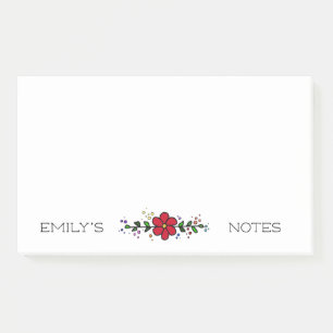 Pretty red flower leaves personalized Name's Notes