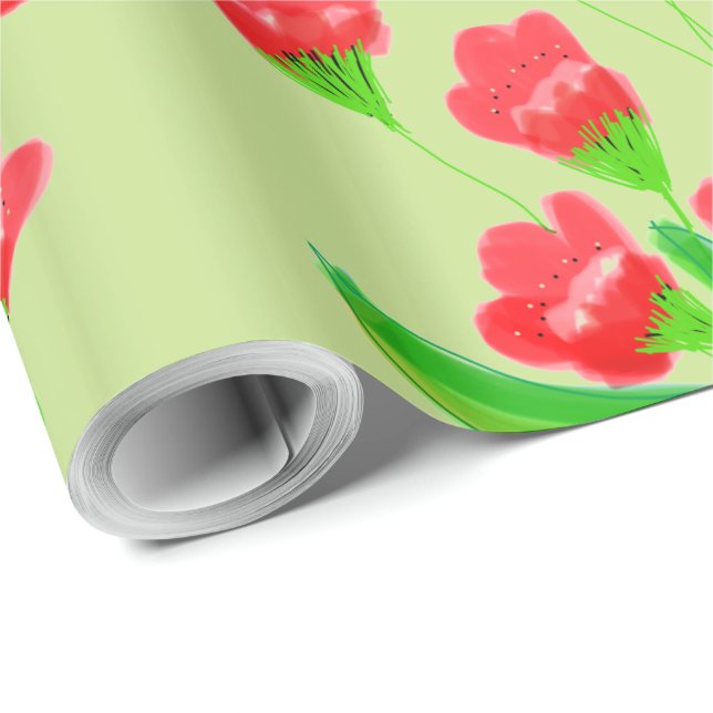 Pretty Red Flowered Tissue Paper (Roll Corner)