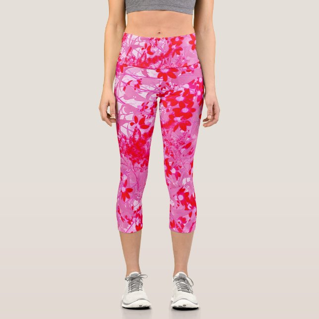Pretty Red Flowers Capri Leggings (Front)