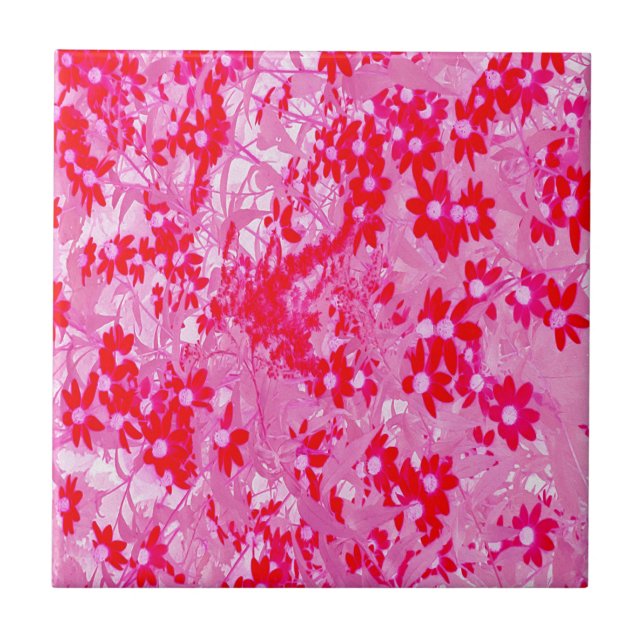 Pretty Red Flowers Ceramic Tile (Front)