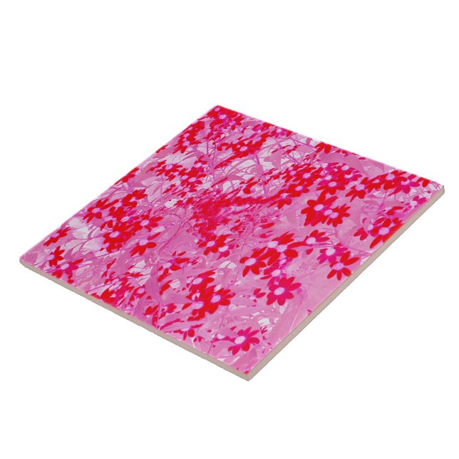Pretty Red Flowers Ceramic Tile (Side)
