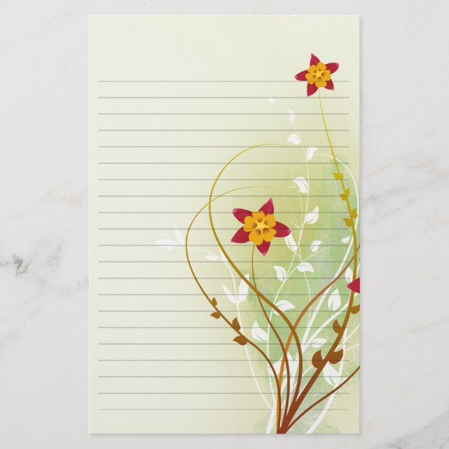 pretty red flowers on soft green  lined paper (Front)