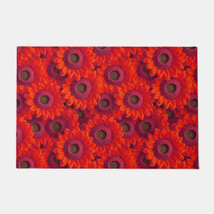 Pretty red flowers pattern doormat