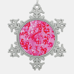 Pretty Red Flowers Snowflake Pewter Christmas Ornament