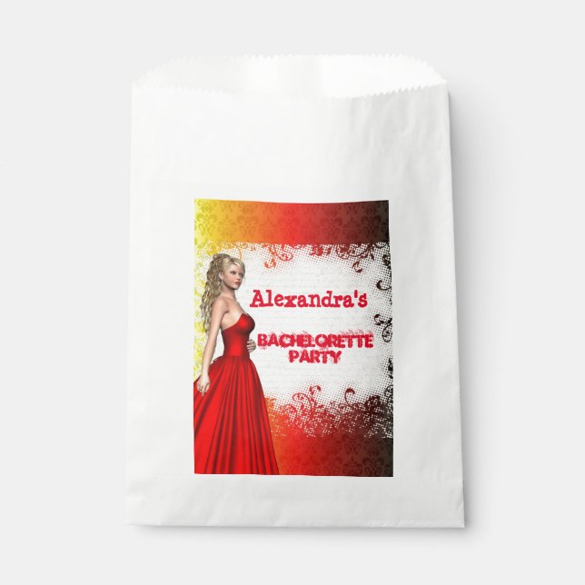 Pretty red girl personalised bachelorette party favour bag (Front)