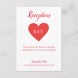 Pretty Red Heart Reception Enclosure Card