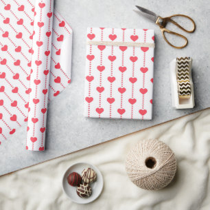 Pretty Red Hearts and Dots Strings Valentine's Day Wrapping Paper