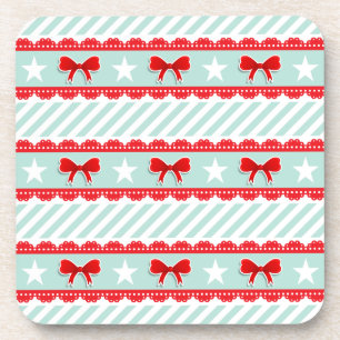 Pretty Red Mint White Striped Christmas Pattern Coaster