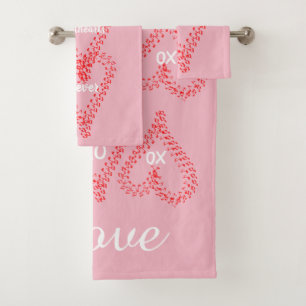 Pretty Red Musical Hearts Pink Bath Towel Set