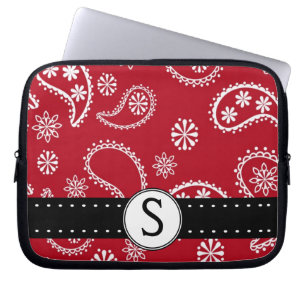 Pretty Red  Paisley Pattern with Monogram Laptop Sleeve