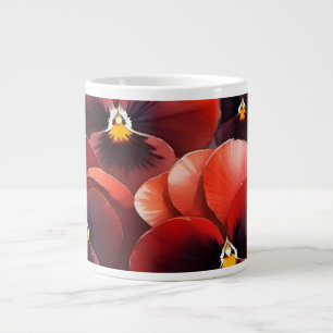 Pretty red pansies watercolor painting large coffee mug