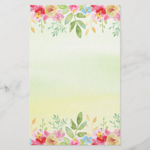Pretty Red Pink & Blue Watercolor Flowers Stationery