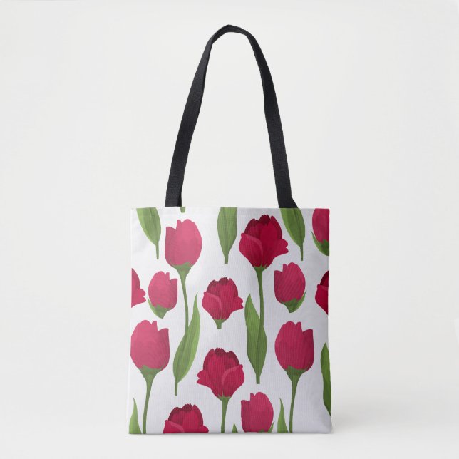 Pretty Red Pink Botanical Roses Tote Bag (Front)