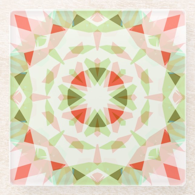 Pretty Red Pink Green Star Fun Boho Dopamine Decor Glass Coaster (Front)