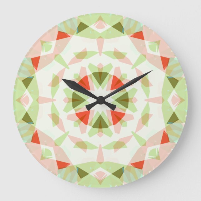 Pretty Red Pink Green Star Fun Boho Dopamine Decor Large Clock (Front)