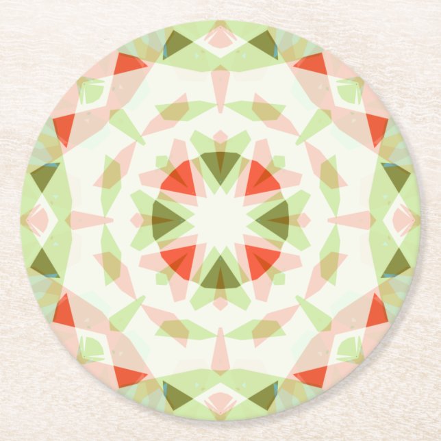 Pretty Red Pink Green Star Party Celebration Round Paper Coaster (Front)